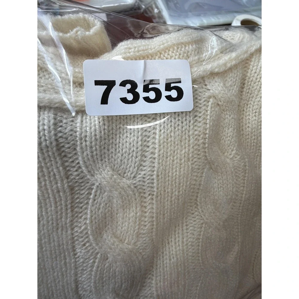 Sutton Studio Cashmere Sweater Womens Small Ivory Cable Knit Scarf Pullover‎
